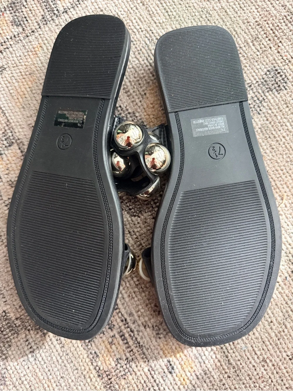 a new day Black Slide Sandals with Gold Sphere Studs